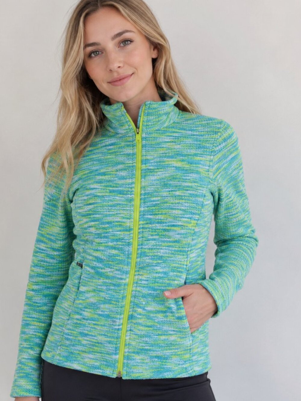 Spyder Blue Green Striped Full Zip Fleece Jacket XS